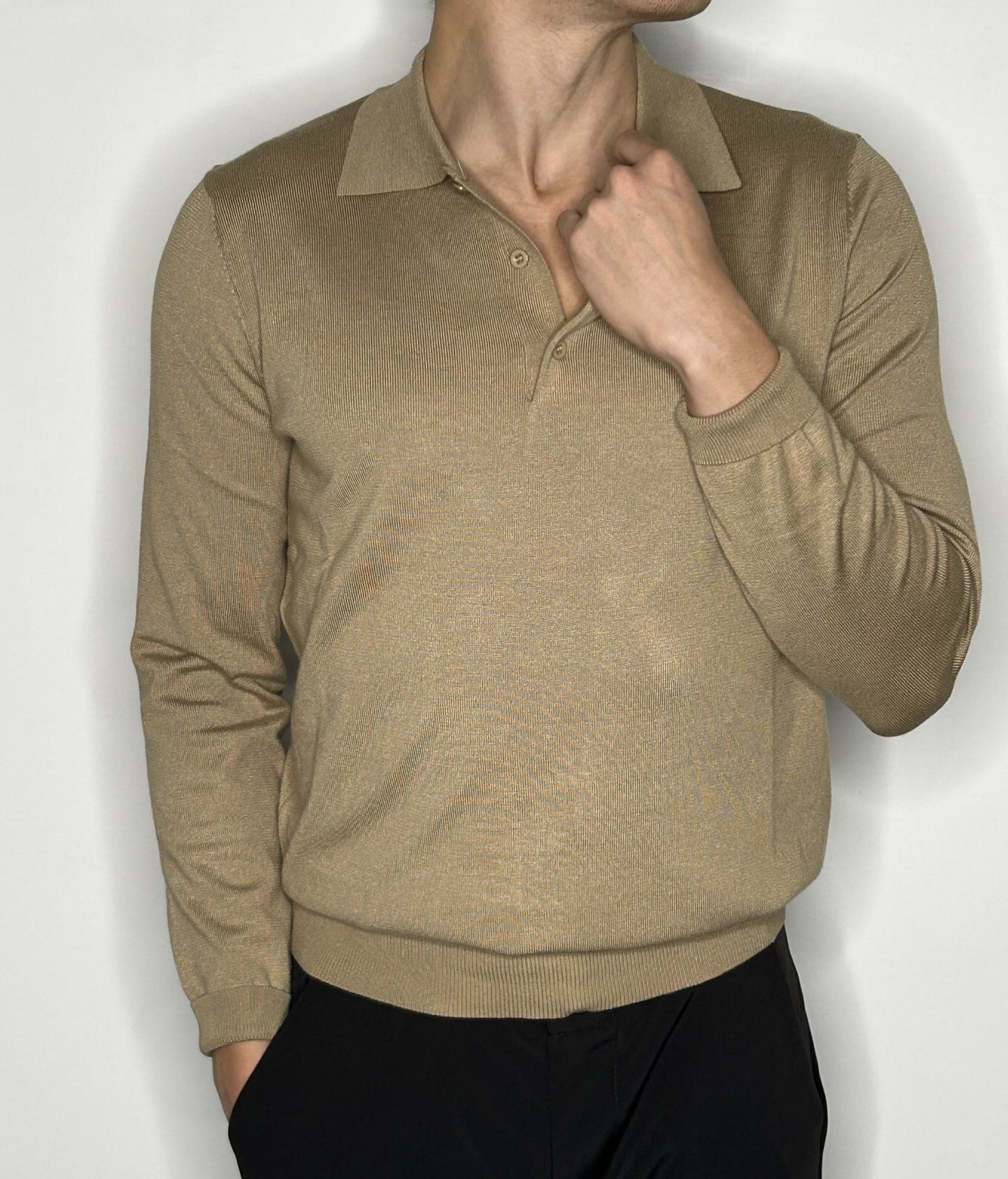 Classic Sweater with Buttons - Beige